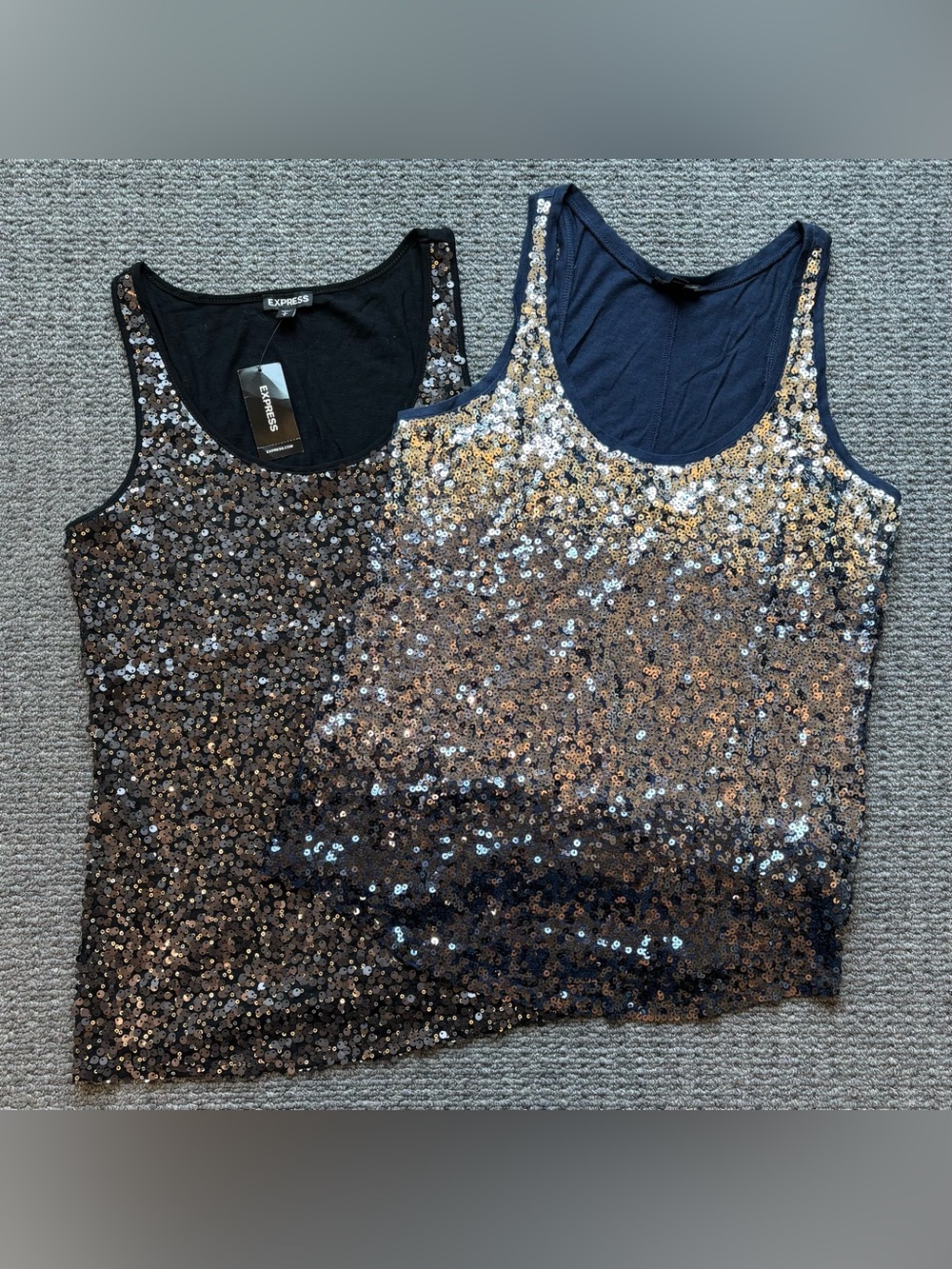TWO Express Sequined Tank Tops Black & Navy Blue Size Small (1 NWT)